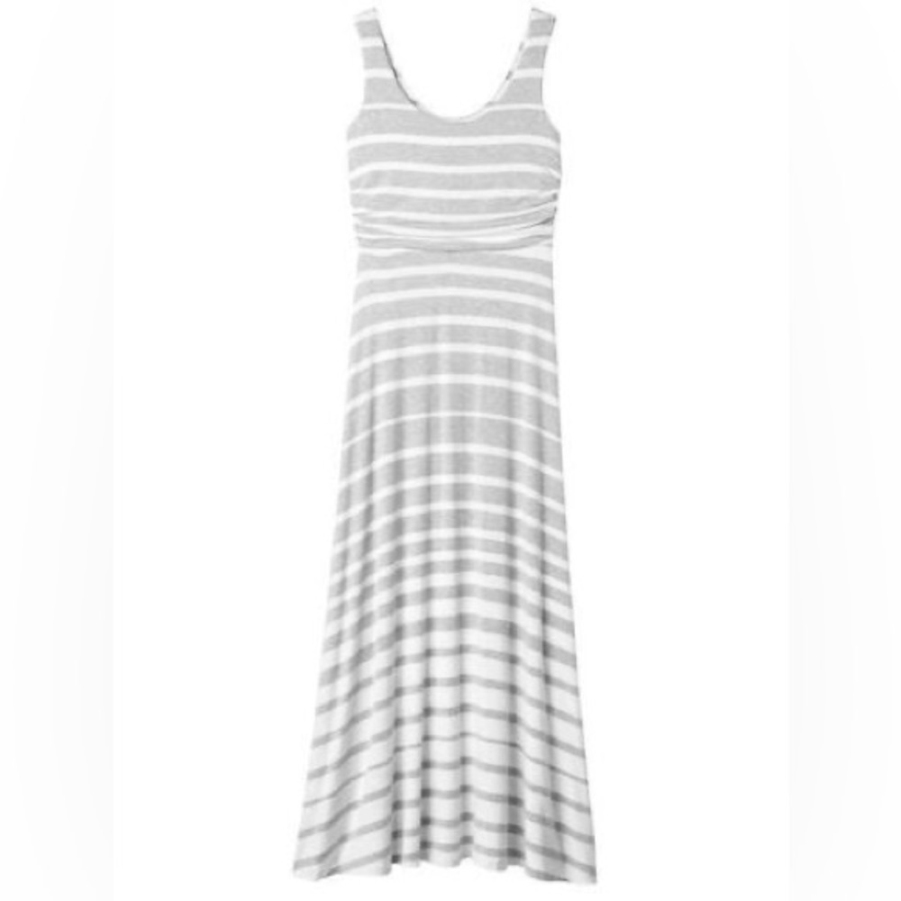 Athleta Stripe Maxi Dress Grey Heather/White, XS, Ret.$118 Rayon
